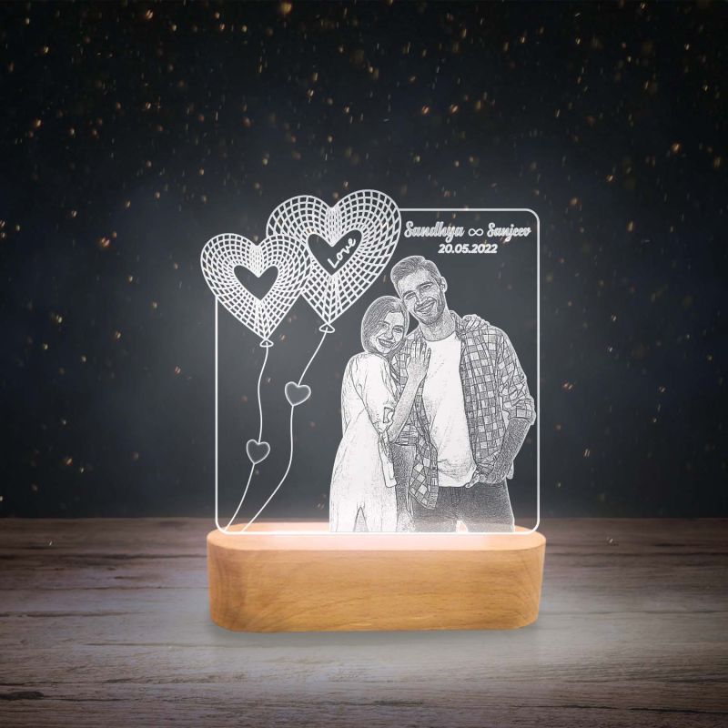 Personalized Photo Engraved Night Lamp with Cool White Light | Gift for Newly Married Couple